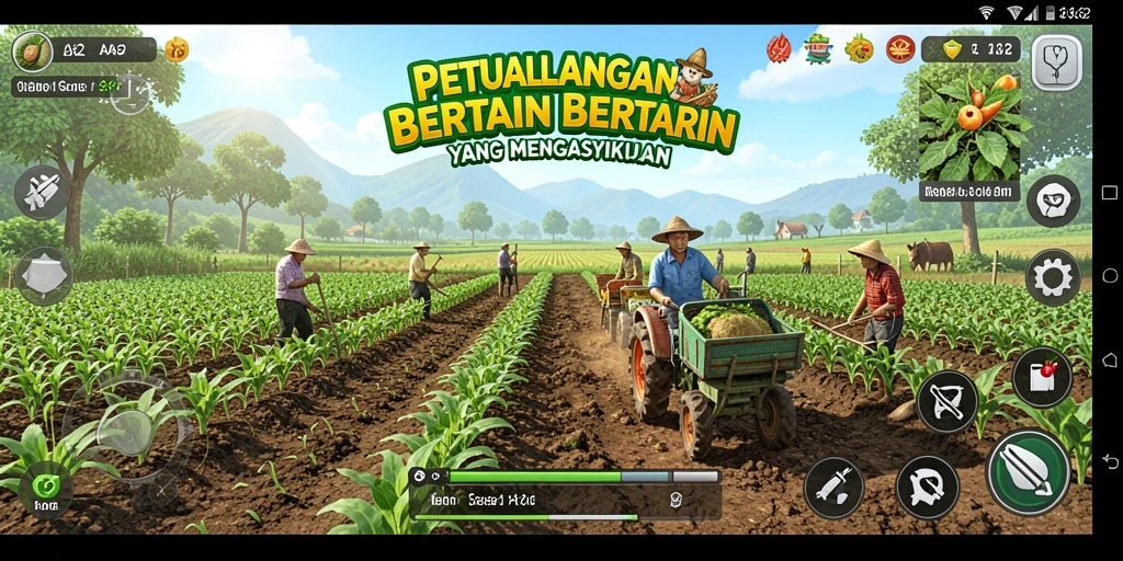 Screenshot gameplay AA62 menampilkan petualangan bertani yang seru.