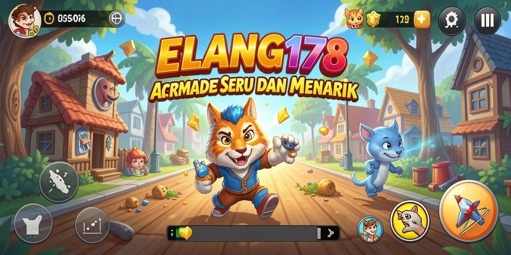 Tampilan gameplay seru ELANG178 dengan karakter colorful dan tantangan yang menegangkan.