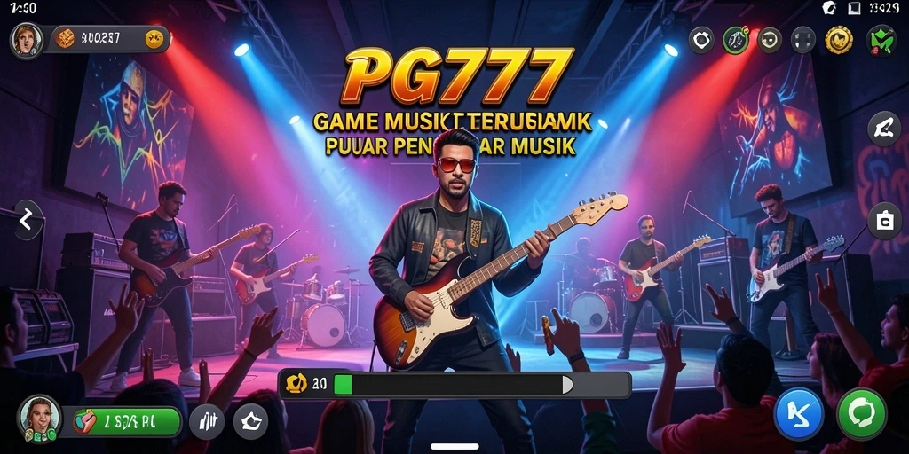 Screenshot PG777 menampilkan antarmuka permainan musik yang menarik.