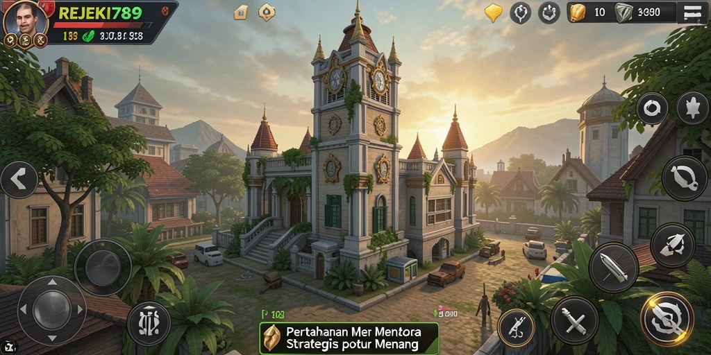 Screenshot gameplay REJEKI789 menampilkan aksi Tower Defense yang intens.
