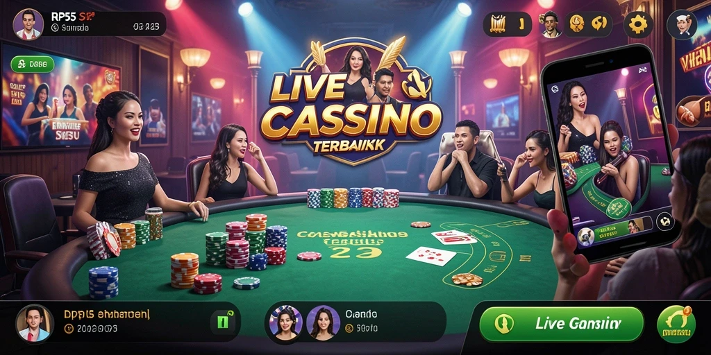 Screenshot gameplay RP55 yang menampilkan dealer langsung dan interaksi seru.