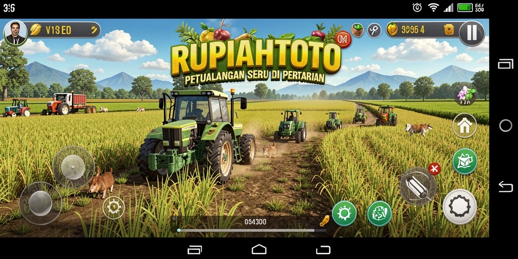 Tampilan menawan dari gameplay <strong>RUPIAHTOTO</strong> dengan ladang hijau dan tanaman subur.