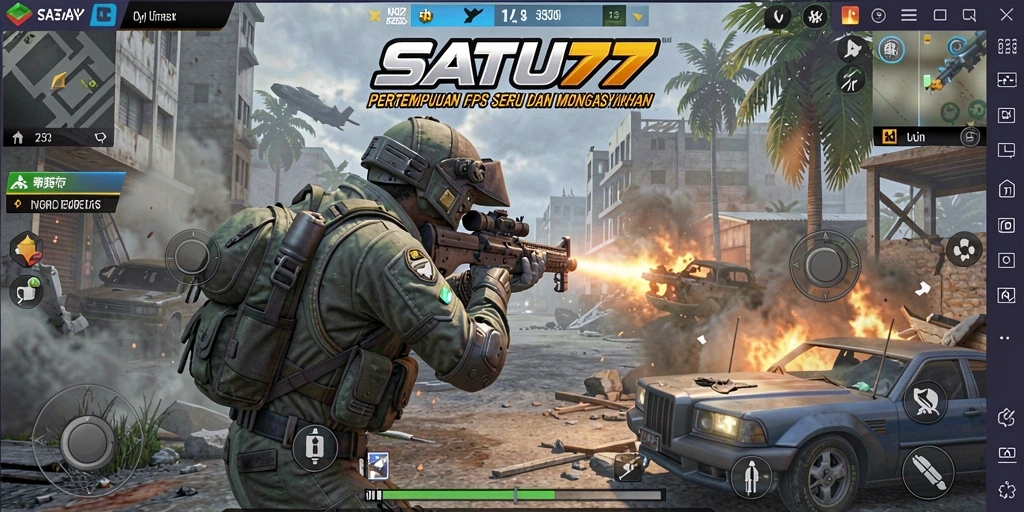 Tampilan menegangkan dari gameplay SATU77 dalam mode FPS.